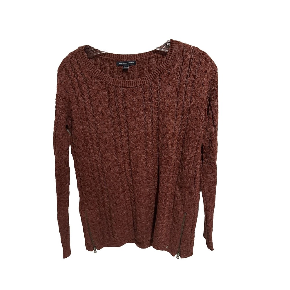 American Eagle Cable Knit Sweater Side Zipper Size S Rust Color